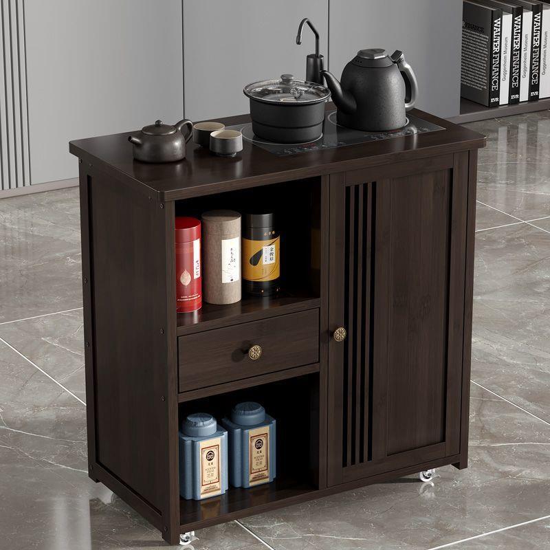 移动茶水柜大板茶桌侧边柜实木茶台烧水壶一体茶边柜茶具置物柜子