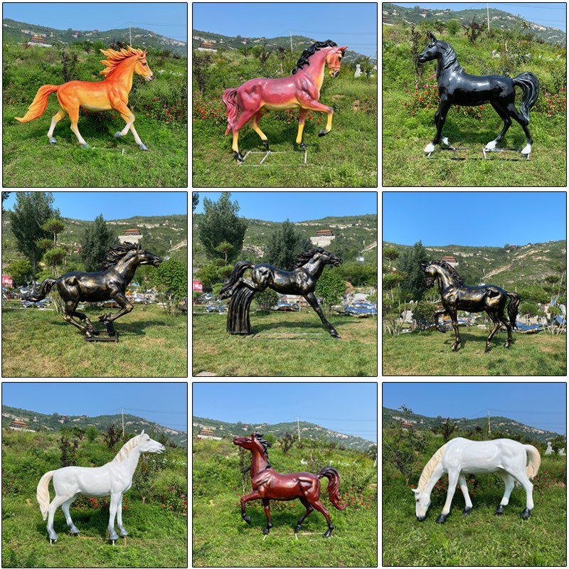 玻璃钢铜马雕塑户外大型r飞奔八骏马白马动物模型马到成功景观摆