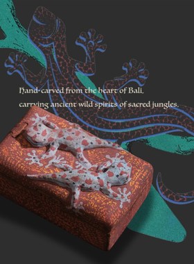 巴厘岛丛林木盒蜥蜴版手工v进口储物首饰收纳摆件家居饰品装饰礼