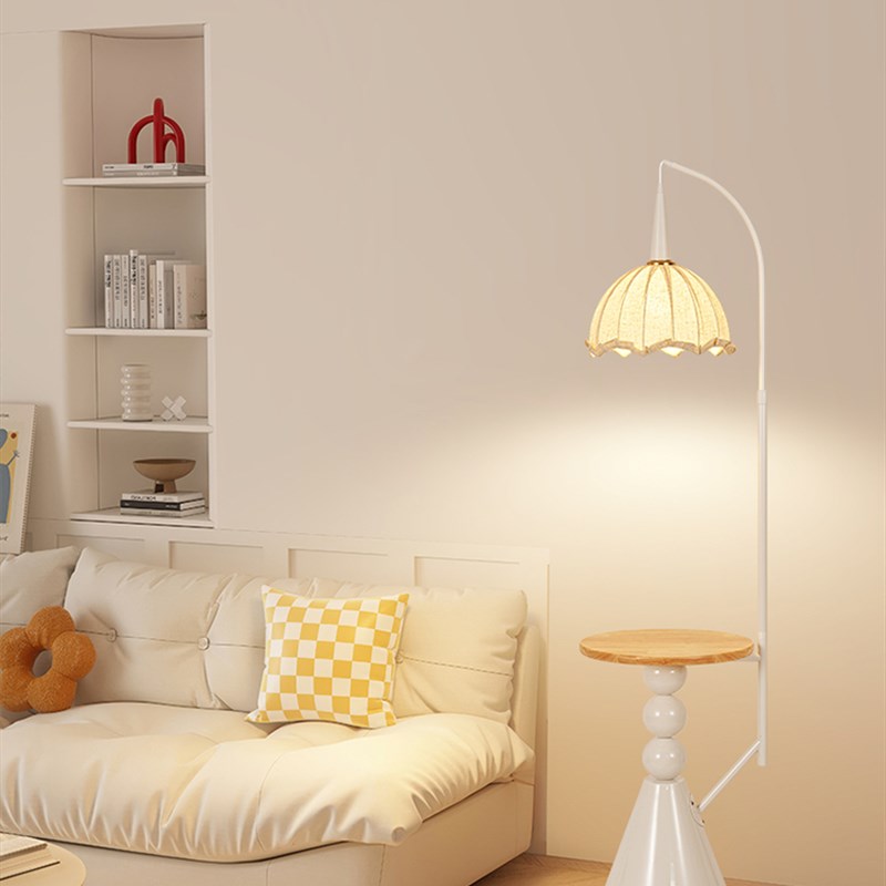 法式奶油c风床头柜落地灯卧室客厅沙发边几茶几台灯一体装饰置物