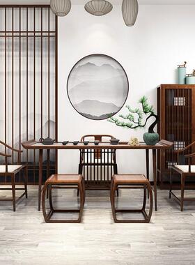 新中式11199实木茶桌椅组合黑夫胡桃木茶室禅代意家现茶具楼阳台