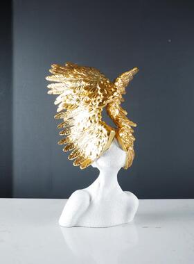 现代板创意艺术翅膀人塑像雕树脂摆件客厅家装GD-A1131饰品样房软