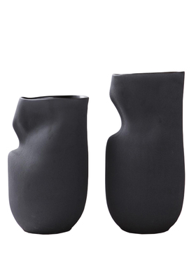 简约现代黑色陶瓷花瓶摆件客厅插花器样板间家居摆件异Z形花瓶摆