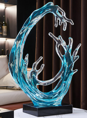 现代惊涛骇浪客厅玄关办公室大型高档装饰品摆件招U财寓意好的礼