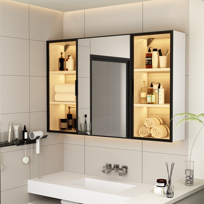 全铝合金浴室镜柜挂墙p式卫生间浴室镜洗手间镜子置物架收纳储物