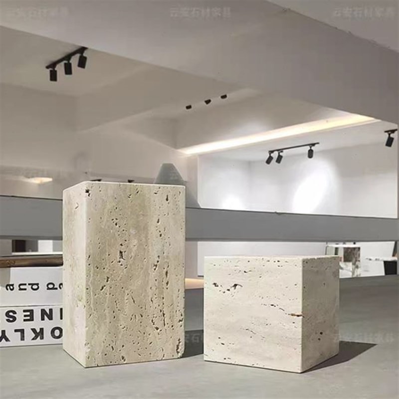 石雕洞装饰玄关摆j件黄大理石电视柜台客厅大理石落地底座墩入户