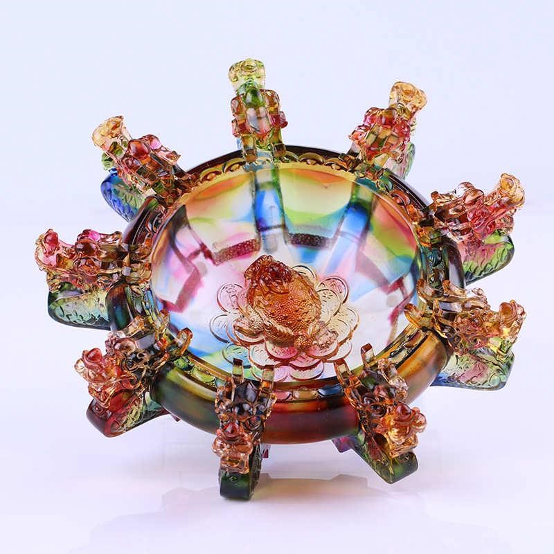 琉璃龙聚宝盆工艺品店铺招财客厅装饰H钥匙收纳摆件高档礼物九龙