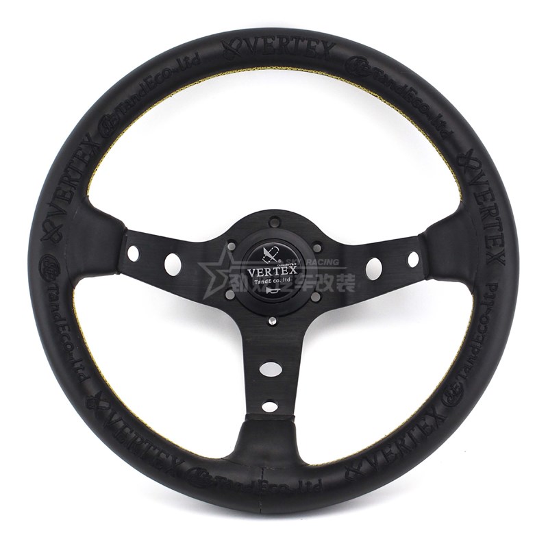 汽车改装方向盘 13寸VERTEX刺绣黑字转向盘控制器 赛Y车真皮方向
