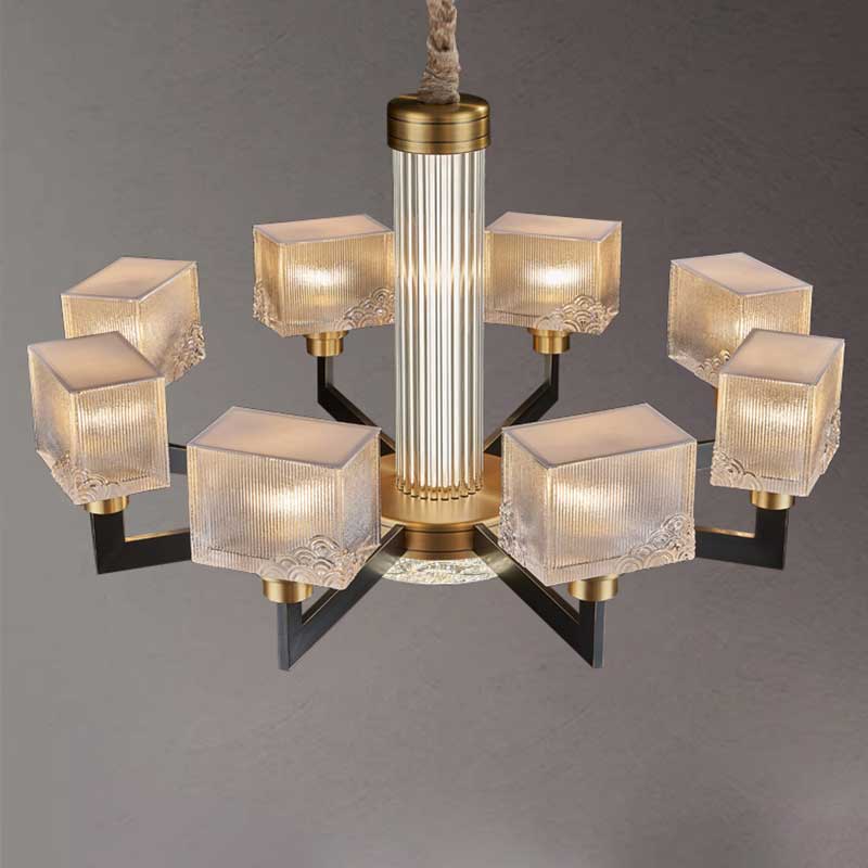 新中式全铜c客厅吊灯中式轻奢餐厅灯水晶玻璃复式楼别墅中山灯具