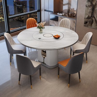 岩板餐桌椅2025新款家用w小户型轻奢高级感多功能暖菜板电磁炉饭