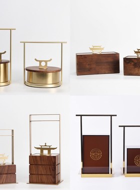 现代新中式胡桃木提盒摆件样板间书房客厅玄关办公V室酒店软装饰