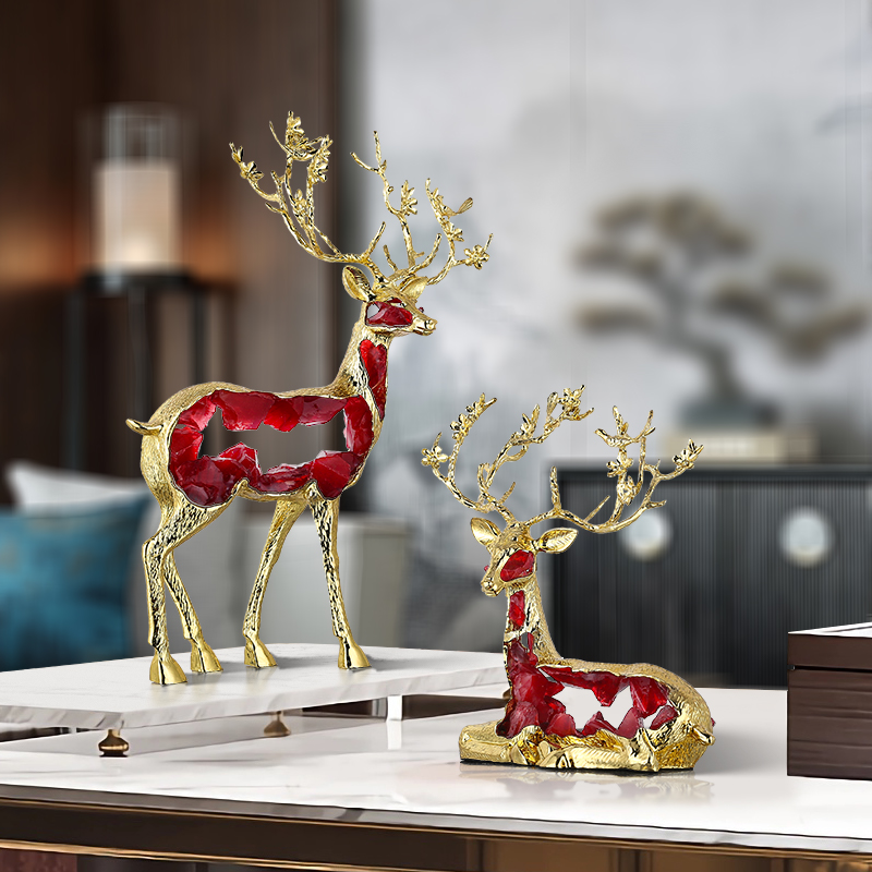 一鹿生花摆件送j朋友礼品珐琅彩高级感工艺品客厅酒柜办公室装饰