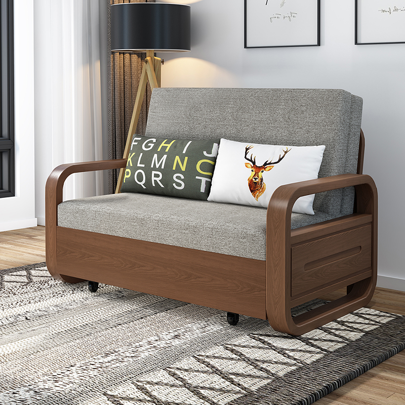 单人沙发床实木 书房客厅可折叠1.2米多J功能双人两用小户型伸缩