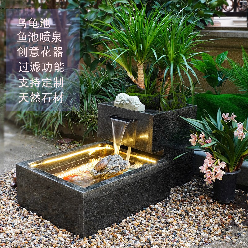 流水摆件户外阳台小鱼池石头水y景过滤乌龟槽喷泉招财庭院装饰造