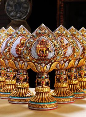 复古树脂七政宝摆件藏式民族风桌面供奉镶嵌彩珠精细雕刻七政宝