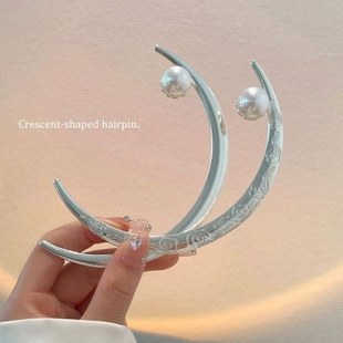 上弦月簪子女高级感金属简约发钗古风发簪后脑勺丸子头盘发神器女