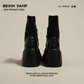 高级感增高显瘦弹力休闲短靴 粗跟厚底马丁靴女款 BEIXIN 英伦少女