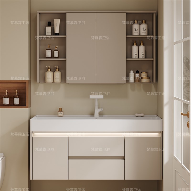 加深大容量陶瓷一体盆卫生间实木浴室柜组L合海洋盆洗脸洗漱台盆