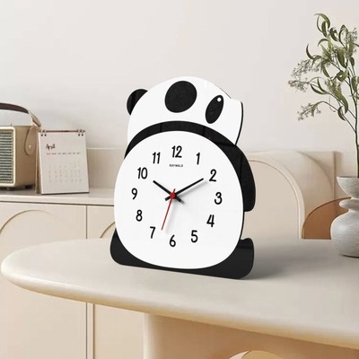 桌面时钟可爱熊猫摆n放式静音石英钟客厅电视柜小摆件卧室摆台装