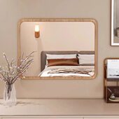 镜子家用台式 桌面化妆镜中古风梳妆台大号梳妆镜卧室壁挂高清方镜