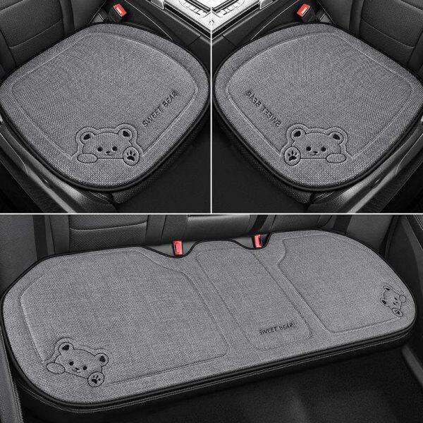 汽车坐垫四季通用卡通可爱棉麻布艺半包围薄款夏亚麻座椅套座垫女