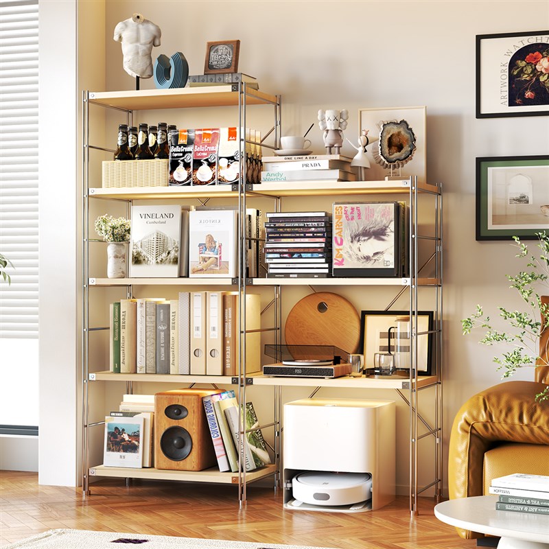 日式落地置物架原木风书架客厅卧室多层收纳架扫地机器.人下空架