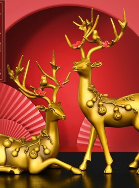 纯铜鹿摆件梅花鹿一路生财福鹿客厅玄关办公室桌T面装饰乔迁礼品