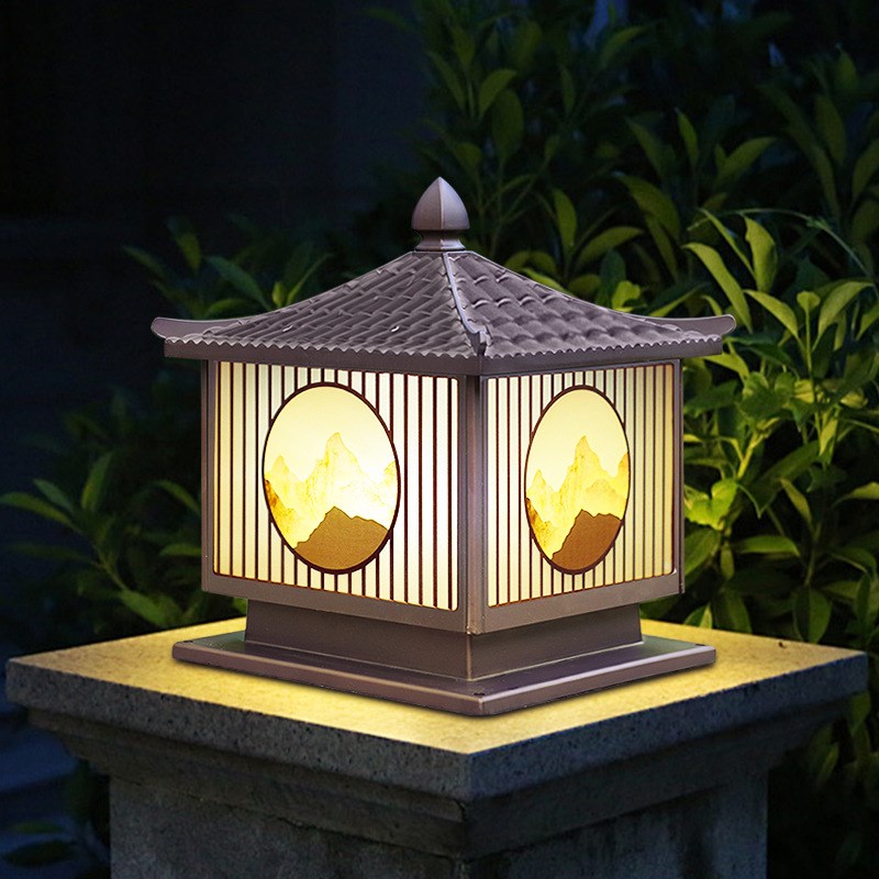 花园别墅太阳能柱子灯农村大门z口户外防水柱头灯接电款庭院围墙