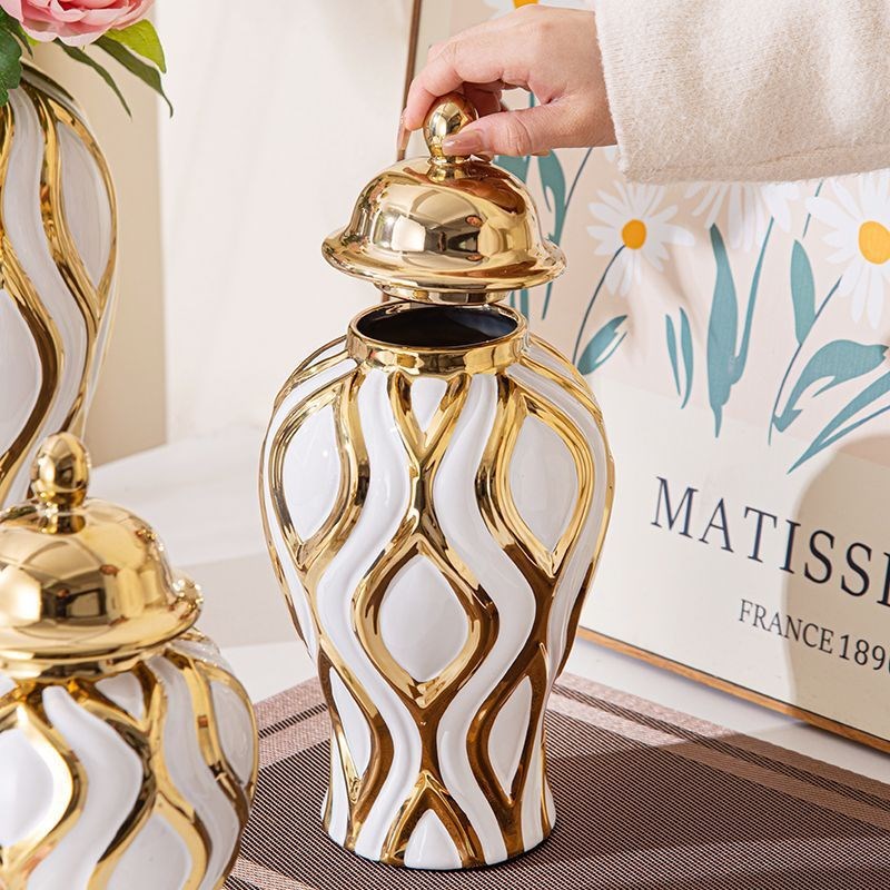 简约轻奢电镀陶瓷花瓶将军罐玄关餐桌现代家居Q装饰品桌上客厅摆