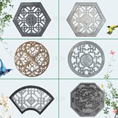 石雕窗户窗棂仿古花窗透空镂空浮雕花草线刻石窗圆形六角形刻定制