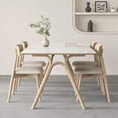 奶油风原木岩板餐桌纯白哑光面小户型家用北欧日式 白蜡木长方形桌