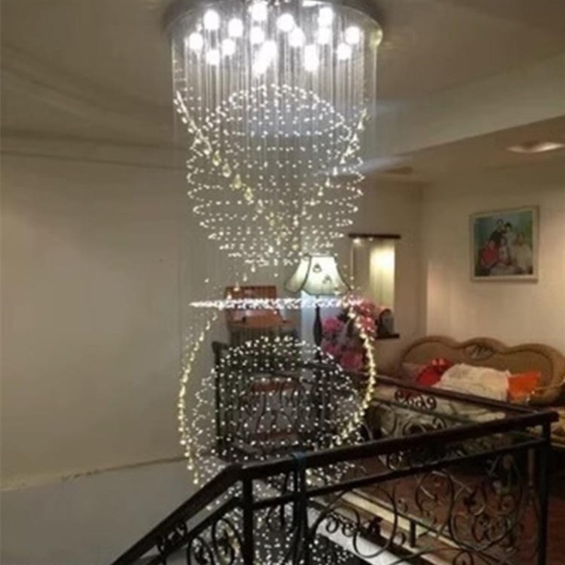 楼梯吊灯旋转楼i梯灯长吊灯现代简约复式别墅楼大厅客厅灯水晶吊