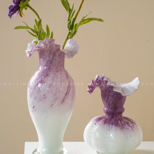 无为时间馆 中古芬顿风紫色渐变复古法式手工琉璃花瓶插花摆件