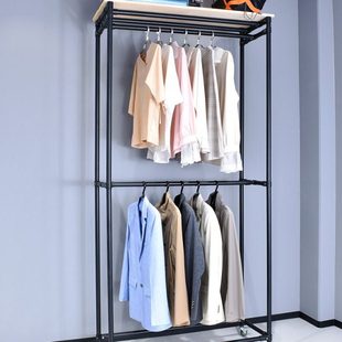 组装式衣柜金属衣架移动双层挂衣架加厚全钢简易衣橱实木板置物架