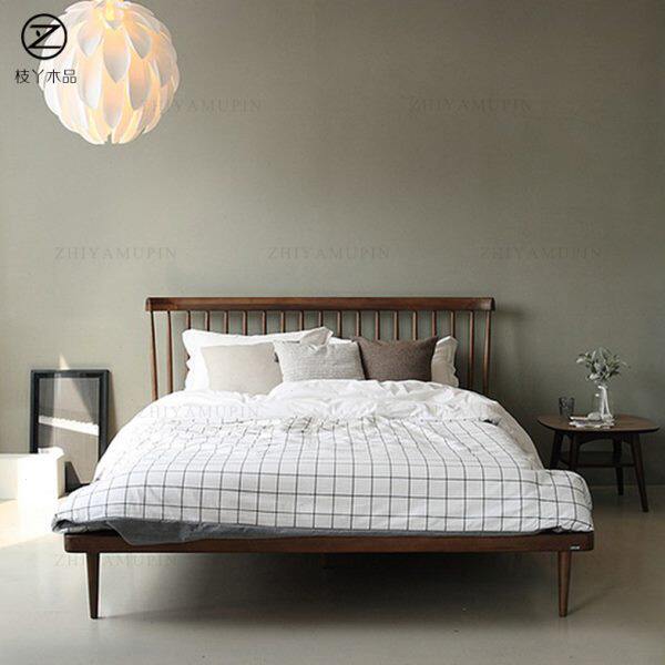 现代实木床婚床北欧简约温莎床橡木双人床黑胡桃原木主卧家具包邮