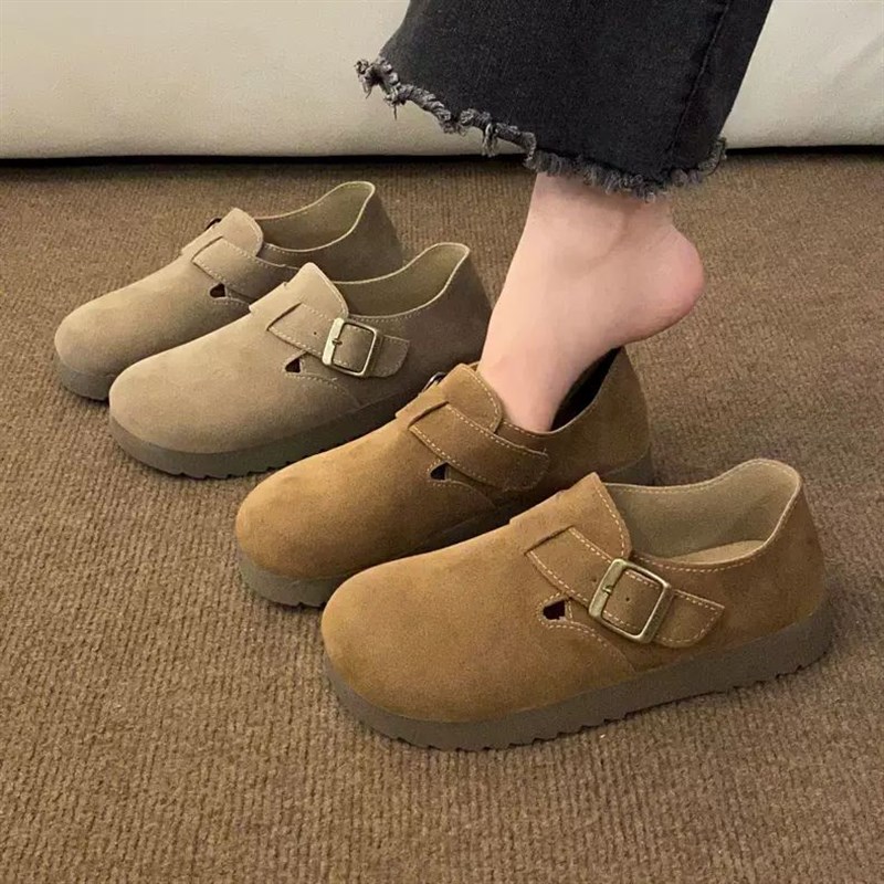 厚底全包勃肯鞋女2024新w款秋季一脚蹬单鞋美拉德复古博肯豆豆