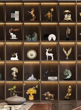 新中式办公室e招财摆件家居客厅酒柜装饰品新房玄关家庭电视柜摆