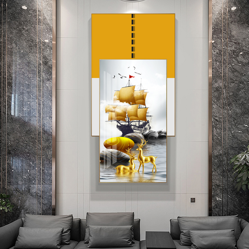 入户客厅玄关鹿壁画装饰画竖版轻奢挂画现M代轻奢高档北欧组合叠图片
