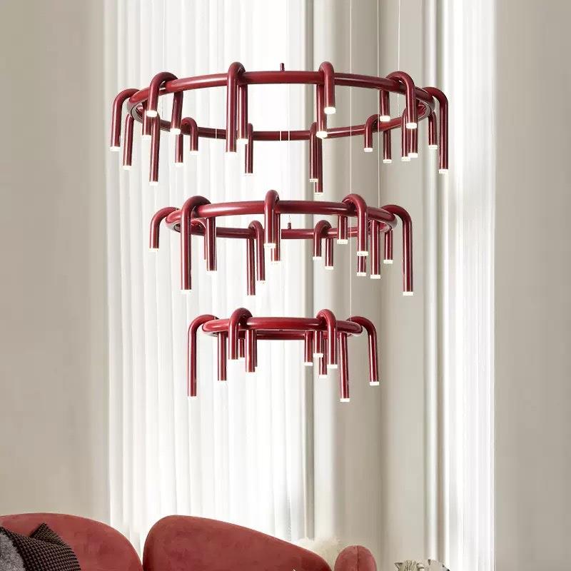 设计师U型圆环灯具简约现代创意艺术展厅样板房吧台长条客厅吊灯