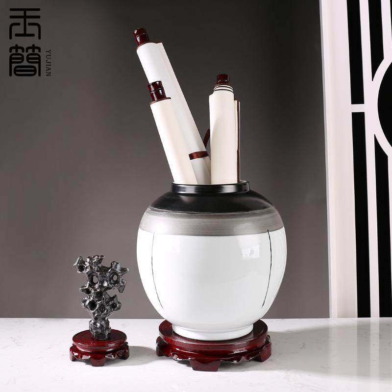 新中式陶瓷花瓶卷轴书画收纳缸样板房酒店民宿家居书房装饰摆件,纺织面料/辅料/配套,纺织机械配件,淘宝优惠券,粉丝福利购,淘宝优惠卷