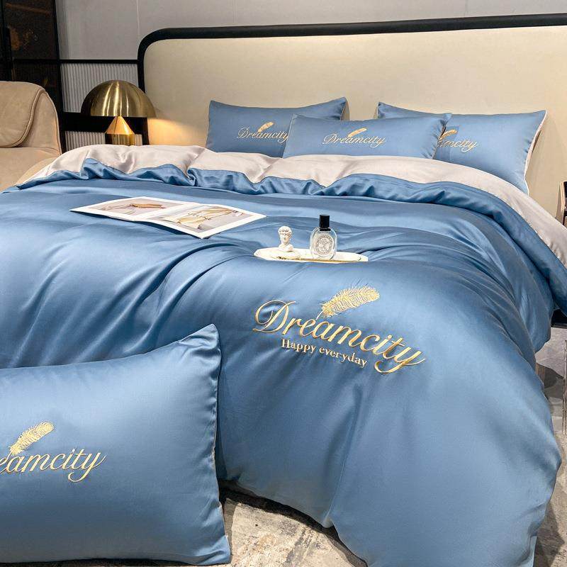 轻奢风冰丝床上四件套夏季夏天夏凉裸睡床品宿舍床单被套三件套