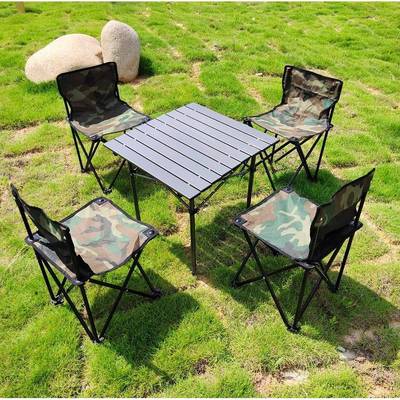 比林户外 铝合金桌椅五件套 便携式 野外露营烧烤桌 露营装备