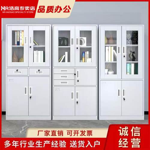 钢制办公室铁皮文件柜财务凭证柜带锁资料柜多层铁皮柜三开门矮柜