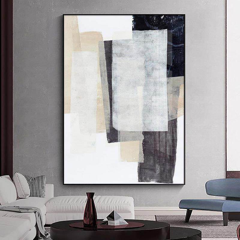 后现代抽象玄关装饰画工业风入户走廊过道壁画简约大气黑白灰挂画