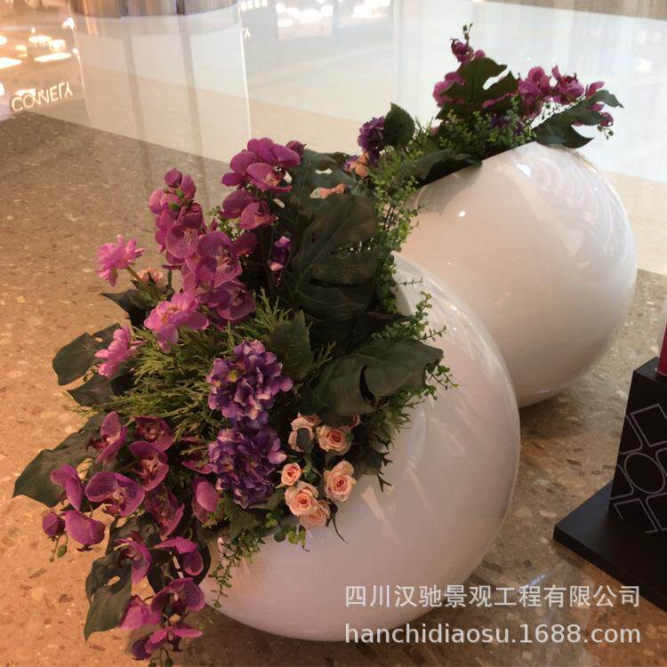 玻璃钢落地小花盆商场美陈装饰创意鸡蛋花器户外圆形组合花钵摆件