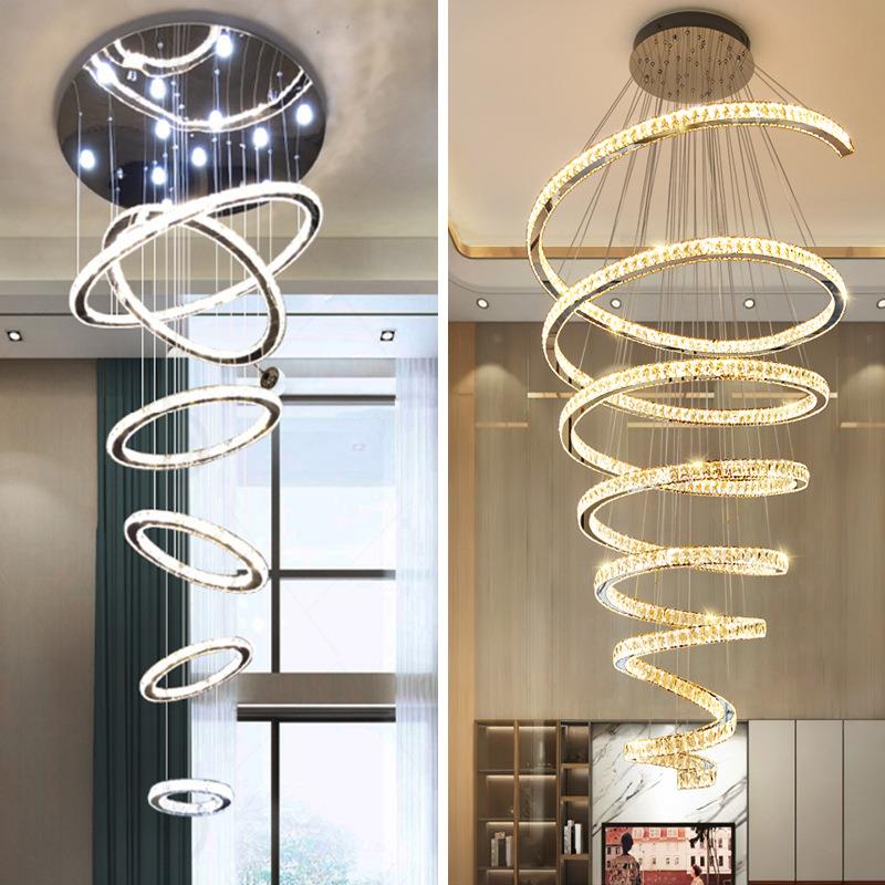 别墅大吊灯客厅挑高跃层水晶灯loft复式楼中空旋转楼梯灯长吊灯