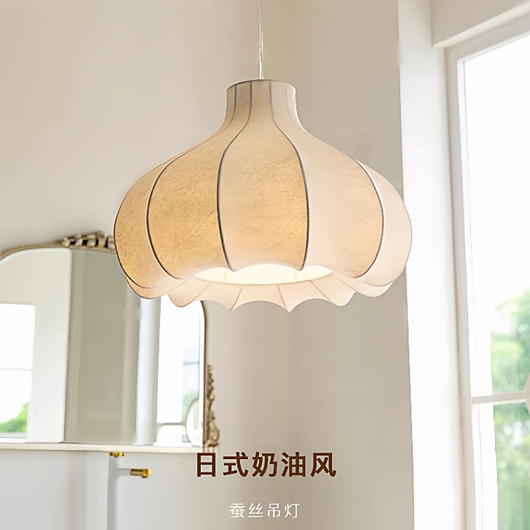 中古蚕丝吊灯法式奶油风设计师日式诧寂风餐厅书房主卧室房间灯具