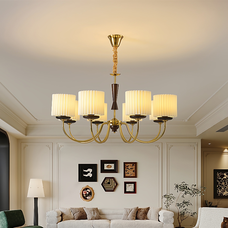 中古日式复古卧室客厅百褶吊灯法式实木衣帽间餐厅设计师新款灯具