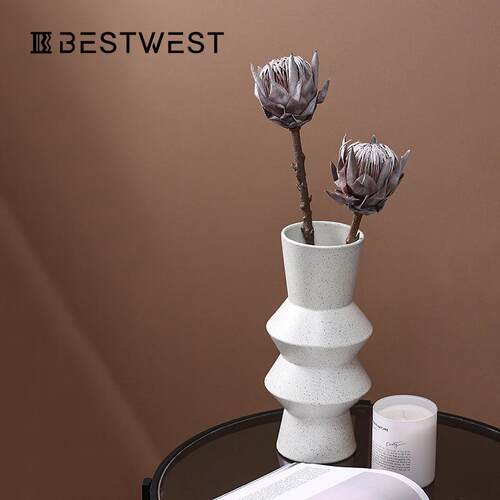 博西家居 简约白色斑点黏土直筒陶瓷花瓶摆件家居软装饰品花器