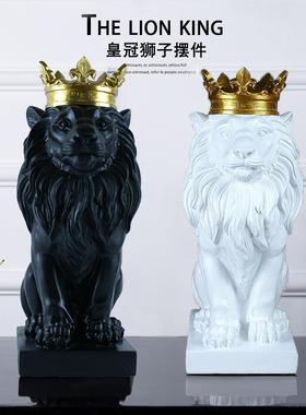 北欧风格时尚简约黑白摆件皇冠狮子树脂摆设艺术展架样板房软装饰